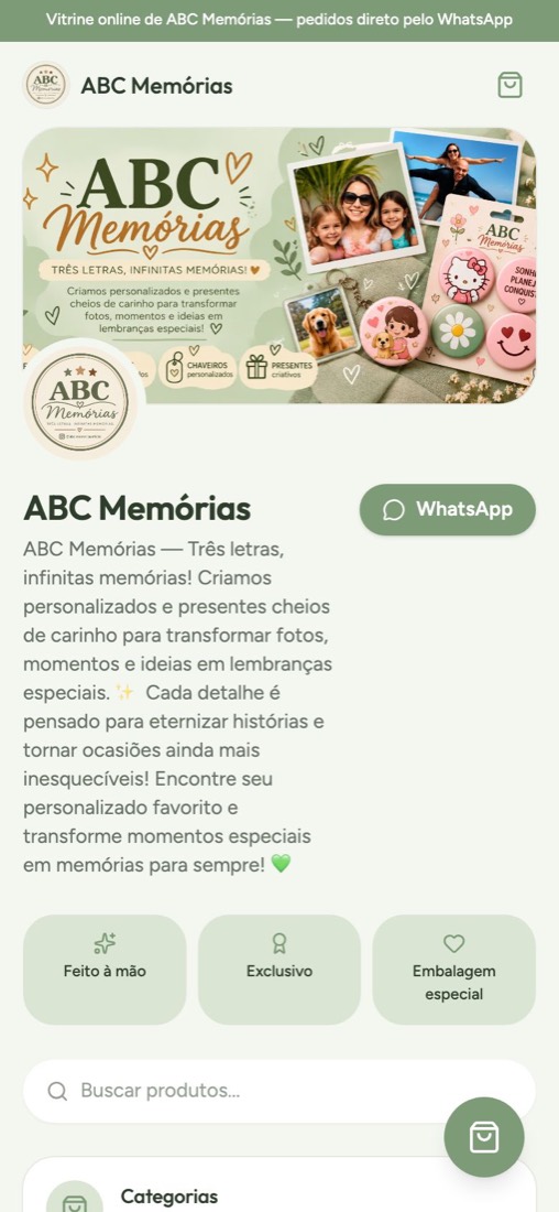 A mesma vitrine da ABC Memórias no celular